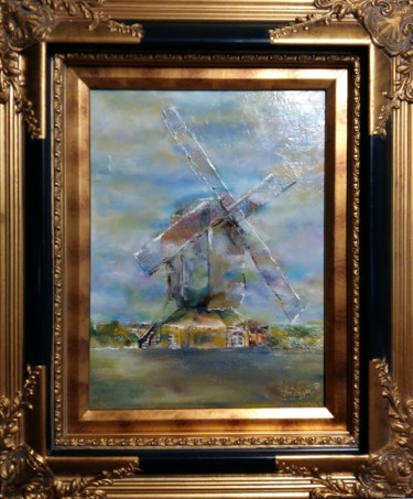 Painting titled "Le moulin" by Patricia Mazzeo, Original Artwork, Oil