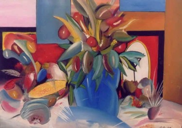 Painting titled "Vaso blu" by Mazzitelli Michele, Original Artwork, Oil