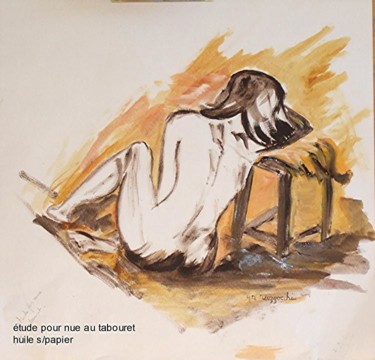 Peinture intitulée "nue a t étude" par Anne Marie Mazzocchi, Œuvre d'art originale
