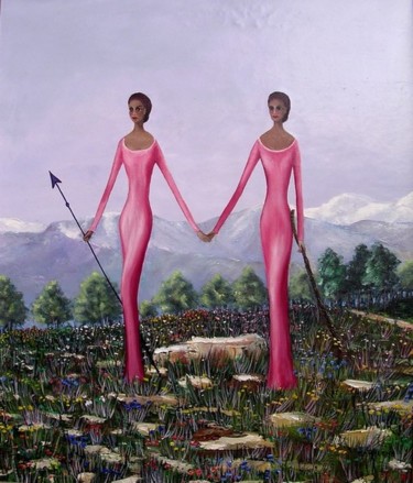 Peinture intitulée "Gémeaux / Gemini" par Marie Baudry (Marylene), Œuvre d'art originale, Huile