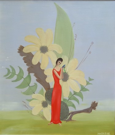 Pintura titulada "Fille Fleurs" por Marie Baudry (Marylene), Obra de arte original, Oleo