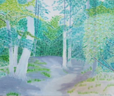 Painting titled "Clairière sous bois" by Marie Baudry (Marylene), Original Artwork, Acrylic Mounted on Wood Stretcher frame