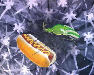 Painting titled "hot dog beetle" by Mbag Art Margherita Bobini Andrea Gritti, Original Artwork, Acrylic