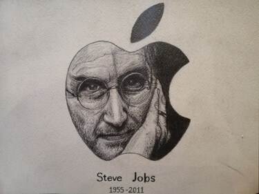 Dessin intitulée "Steve Jobs" par Mbag Art Margherita Bobini Andrea Gritti, Œuvre d'art originale, Crayon
