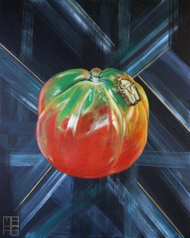 Pittura intitolato "pomodoro con cetoni…" da Mbag Art Margherita Bobini Andrea Gritti, Opera d'arte originale, Acrilico