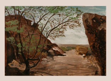 Painting titled "The desert landscap…" by Marta Ban Simani, Original Artwork, Oil