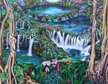 Painting titled "Waterfall - 205 x 1…" by Pouk'Art, Original Artwork, Oil
