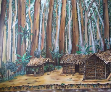 Painting titled "River Village - 170…" by Pouk'Art, Original Artwork, Oil