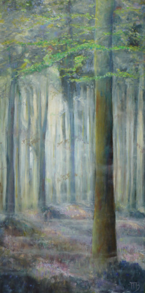 Forêt cathédrale et sous-bois aux jacinthes Peinture intitulée "Forêt cathédrale et…" par Magali Gauthier (M B), Œuvre d'art originale, Huile