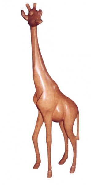 Sculpture intitulée "Girafe en bois trop…" par Mbode, Œuvre d'art originale, Bois