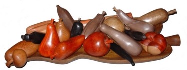 Sculpture intitulée "Plateaux de fruits…" par Mbode, Œuvre d'art originale, Bois