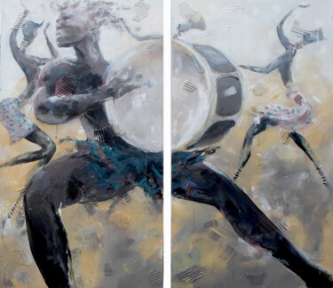 Картина под названием "Zulu Dancers I" - Mbongeni, Подлинное произведение искусства, Акрил