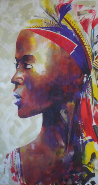 Malerei mit dem Titel "Women of Africa I" von Mbongeni, Original-Kunstwerk, Öl