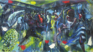 Painting titled "The Dance Night" by Mbongeni, Original Artwork, Oil