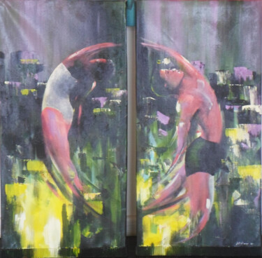 Schilderij getiteld "Dancing Couple" door Mbongeni, Origineel Kunstwerk, Acryl