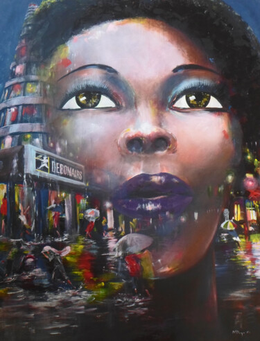 Peinture intitulée "Portrait Of A City…" par Mbongeni, Œuvre d'art originale, Acrylique