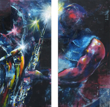 Pittura intitolato "Saxophone Serenade" da Mbongeni, Opera d'arte originale, Olio