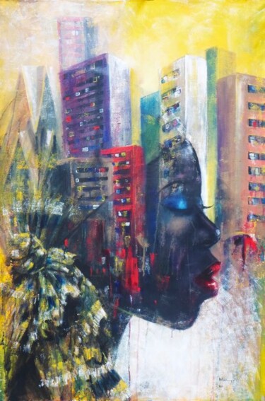 Pintura intitulada "Portrait Of A City…" por Mbongeni, Obras de arte originais, Óleo
