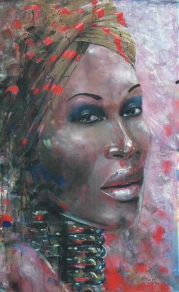 Painting titled "Femme Africaine" by Mbongeni, Original Artwork, Acrylic