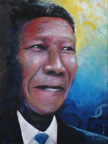 Pintura intitulada "Nelson Mandela" por Mbongeni, Obras de arte originais, Acrílico