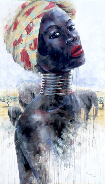 Pittura intitolato "Portrait Of An Afri…" da Mbongeni, Opera d'arte originale, Acrilico