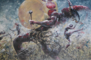 Pittura intitolato "Rhythm of the Drumm…" da Mbongeni, Opera d'arte originale, Acrilico