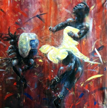 Картина под названием "Drum Jive" - Mbongeni, Подлинное произведение искусства, Акрил