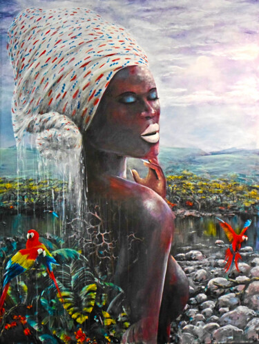 Painting titled "River Queen" by Mbongeni, Original Artwork, Acrylic
