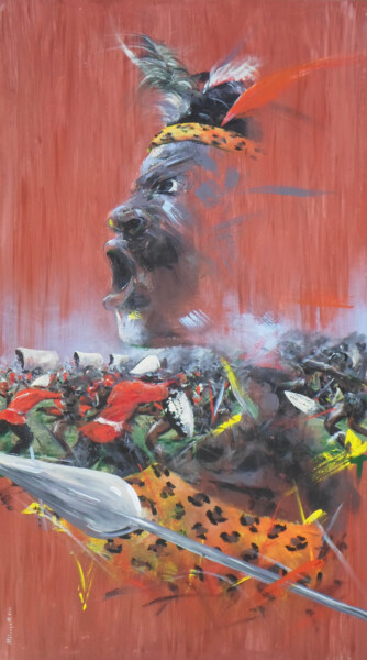 Schilderij getiteld "Anglo-Zulu War" door Mbongeni, Origineel Kunstwerk, Acryl