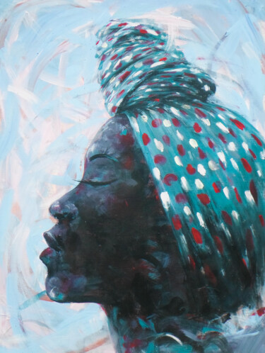 Pintura intitulada "African Maiden I" por Mbongeni, Obras de arte originais, Óleo