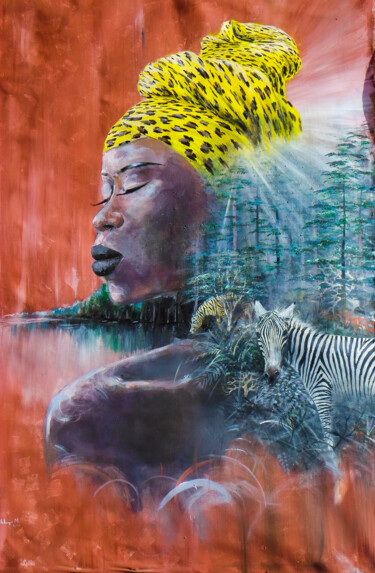 Pittura intitolato "Mother Nature" da Mbongeni, Opera d'arte originale, Olio