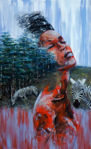 Картина под названием "Dreaming in Wonderl…" - Mbongeni, Подлинное произведение искусства, Масло