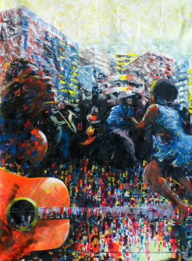 Painting titled "Music and Dance I" by Mbongeni, Original Artwork, Acrylic