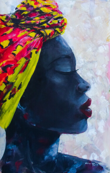 Pintura titulada "African Woman III" por Mbongeni, Obra de arte original, Oleo
