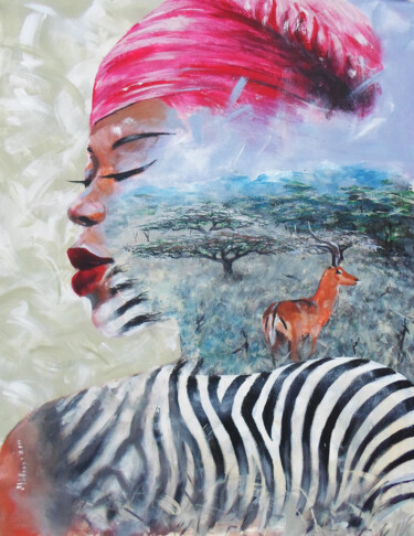 Schilderij getiteld "In Love With Nature" door Mbongeni, Origineel Kunstwerk, Acryl