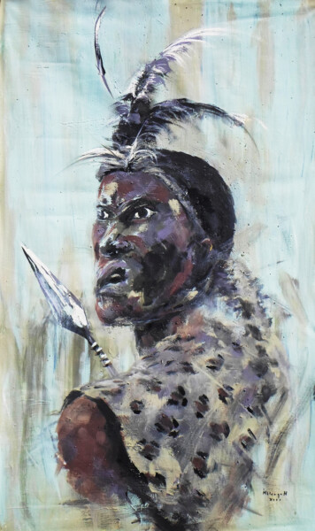 Peinture intitulée "Portrait Of A Zulu…" par Mbongeni, Œuvre d'art originale, Acrylique