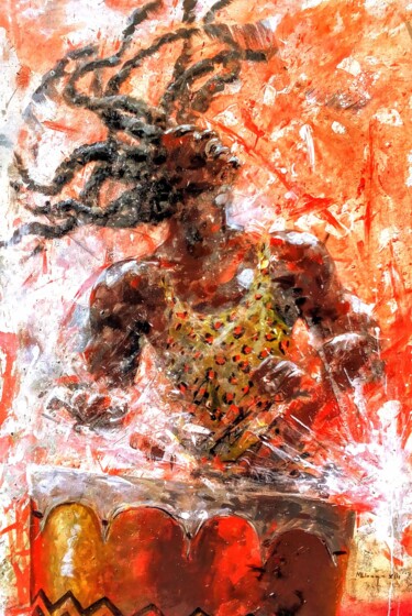 Schilderij getiteld "Drum Revolution" door Mbongeni, Origineel Kunstwerk, Olie