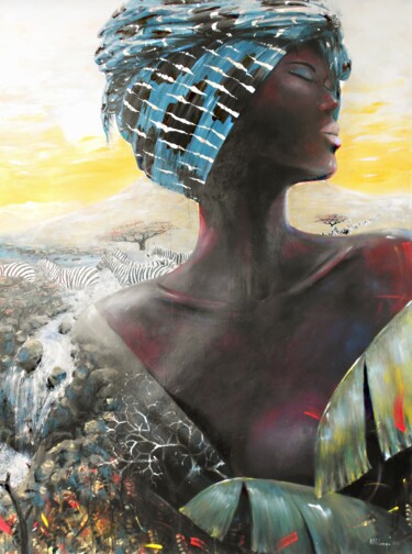 Peinture intitulée "Shadows by the wate…" par Mbongeni, Œuvre d'art originale, Acrylique