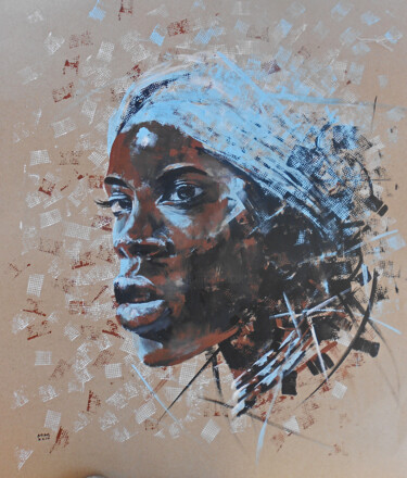 Schilderij getiteld "Linda" door Mbongeni, Origineel Kunstwerk, Acryl