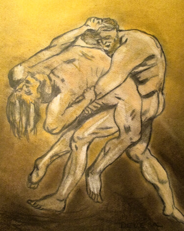 Dessin intitulée "Héraclès étouffant…" par Mc Devésa, Œuvre d'art originale, Pastel