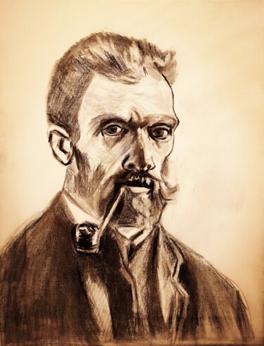 Disegno intitolato "Vincent fumant la p…" da Mc Devésa, Opera d'arte originale, Carbone