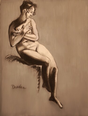 Drawing titled "Nu assis" by Mc Devésa, Original Artwork, Chalk