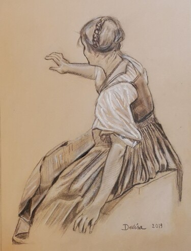 Desenho intitulada "Jeune fille en cost…" por Mc Devésa, Obras de arte originais, Pastel