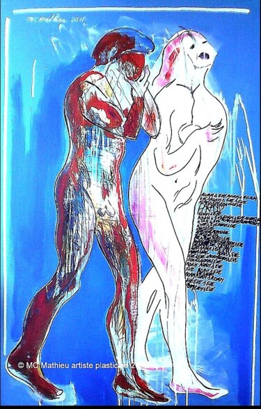 Картина под названием "ADAM & EVE" - Mc Mathieu, Подлинное произведение искусства, Акрил Установлен на Деревянная рама для н…