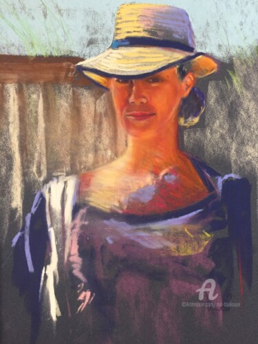 Pintura intitulada "Jeune fille au chap…" por Mc Toulouse, Obras de arte originais, Pastel