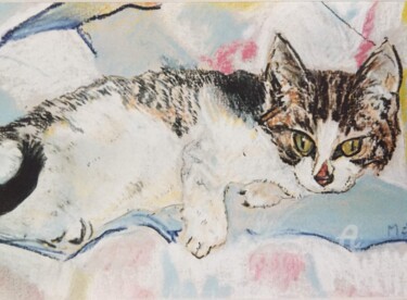 Картина под названием "Cat" - Mc Toulouse, Подлинное произведение искусства, Пастель