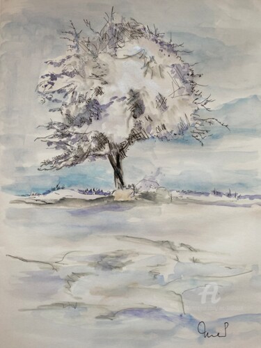 Painting titled "Première neige" by Mc Toulouse, Original Artwork, Watercolor