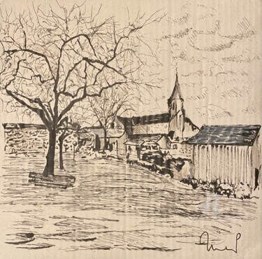Drawing titled "Village limousin “L…" by Mc Toulouse, Original Artwork, Ink