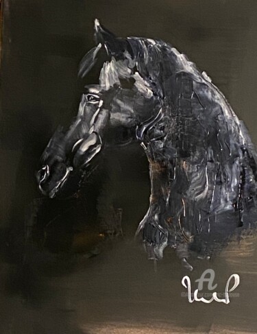 Painting titled "Schwarz" by Mc Toulouse, Original Artwork, Oil Mounted on Wood Stretcher frame