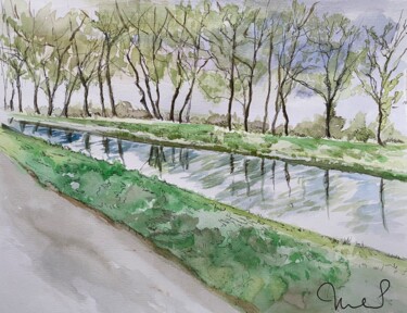 Painting titled "Port Canal" by Mc Toulouse, Original Artwork, Watercolor